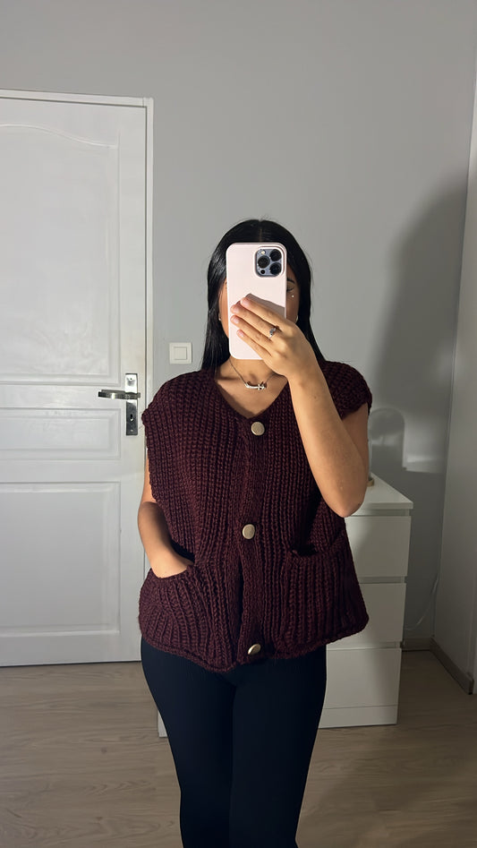 PULL SANS MANCHES BORDEAUX