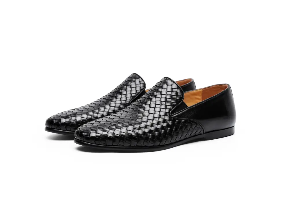 mocassins noirs tressés élégants en cuir pureelegance