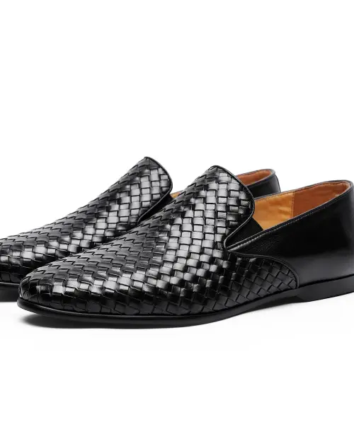 mocassins noirs tressés élégants en cuir pureelegance